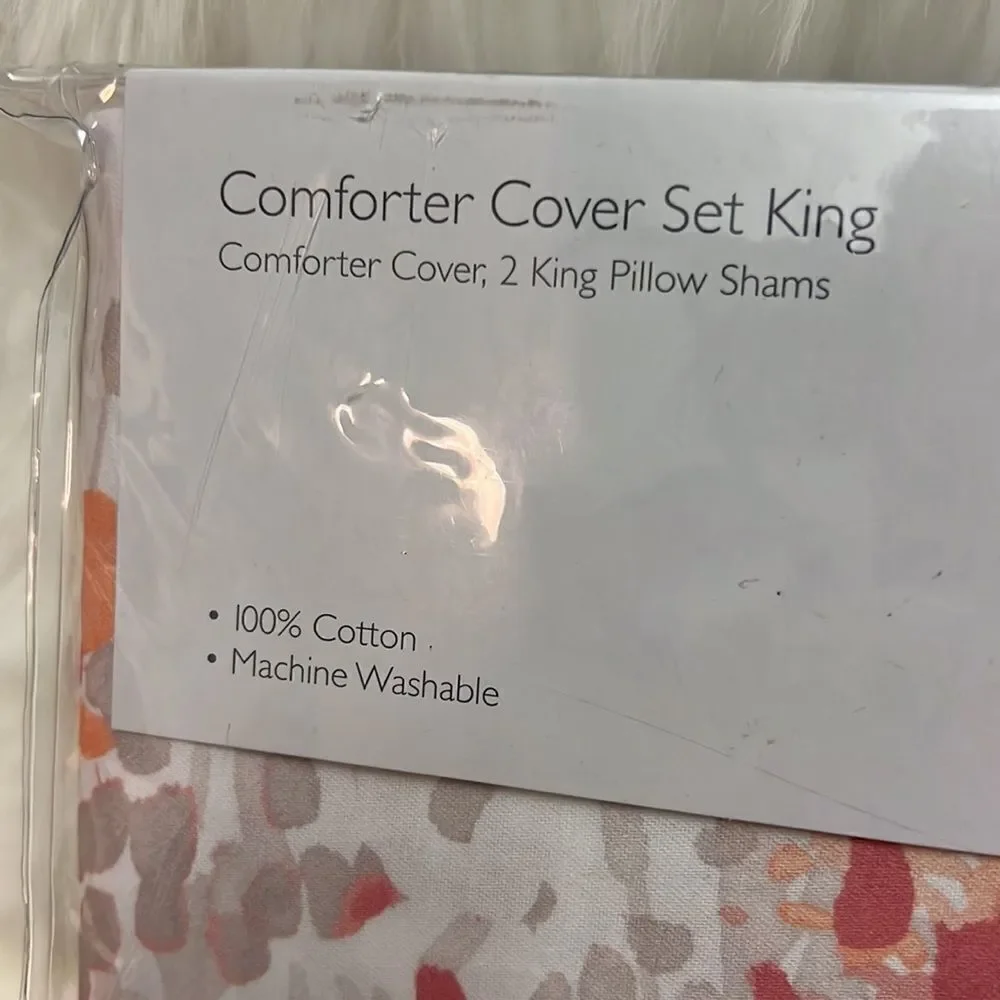 SKY Bloomingdale's Abstract Floral‎ Sunset Coral KING Comforter Cover Set